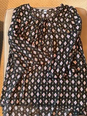Honeyme Black Blouse with Pink and Lime Diamond Print